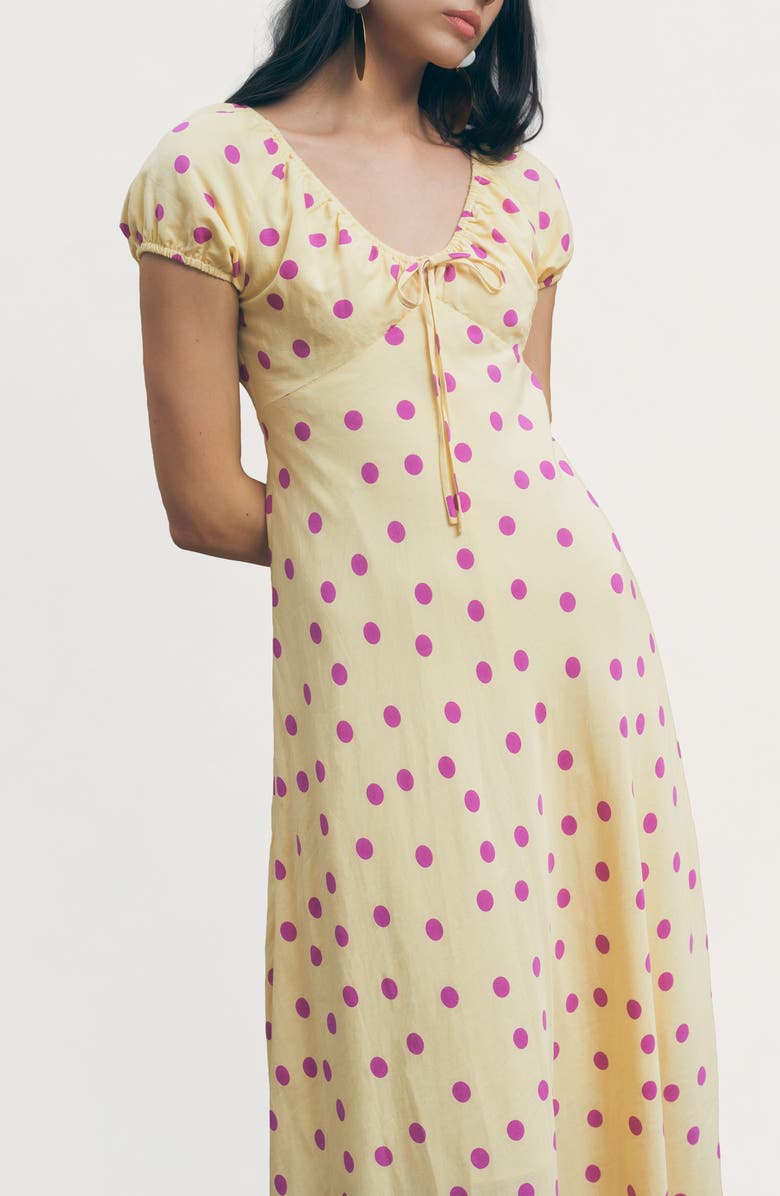 MAUDE CLUB Natasha Polka Dot Maxi Dress, Alternate, color, Yellow Purple