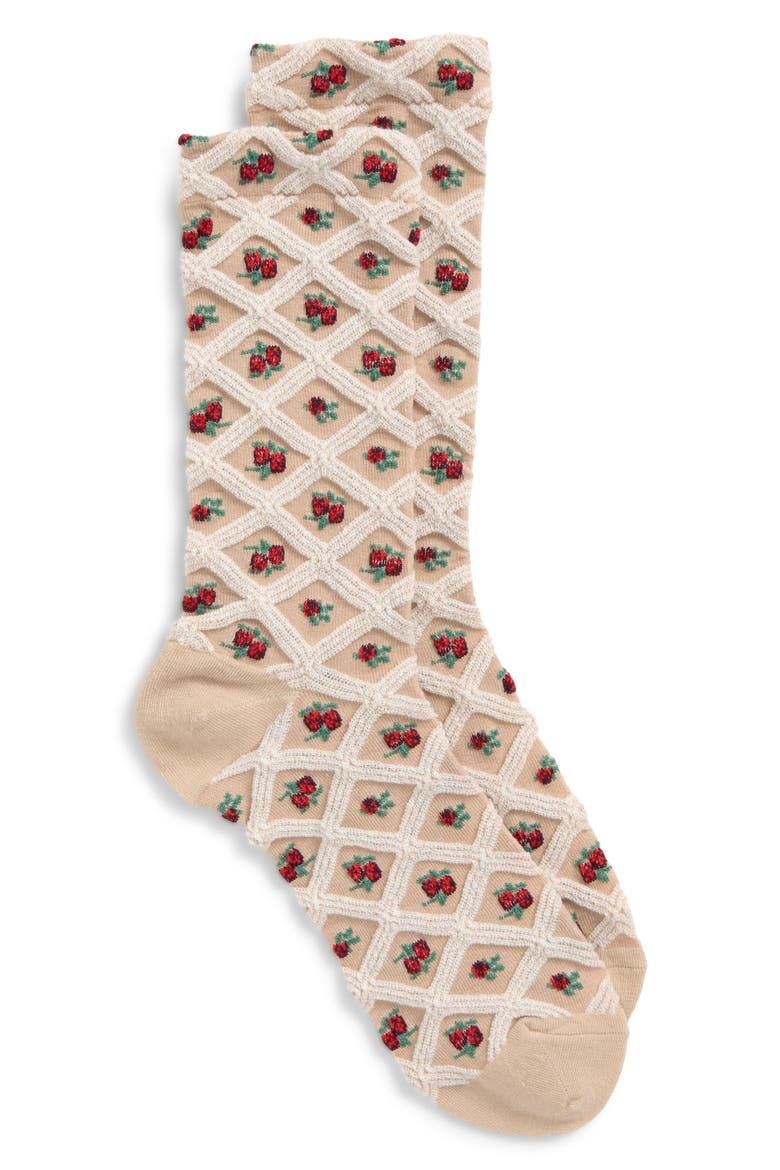 Floral Jacquard Socks, Alternate, color, IVORY