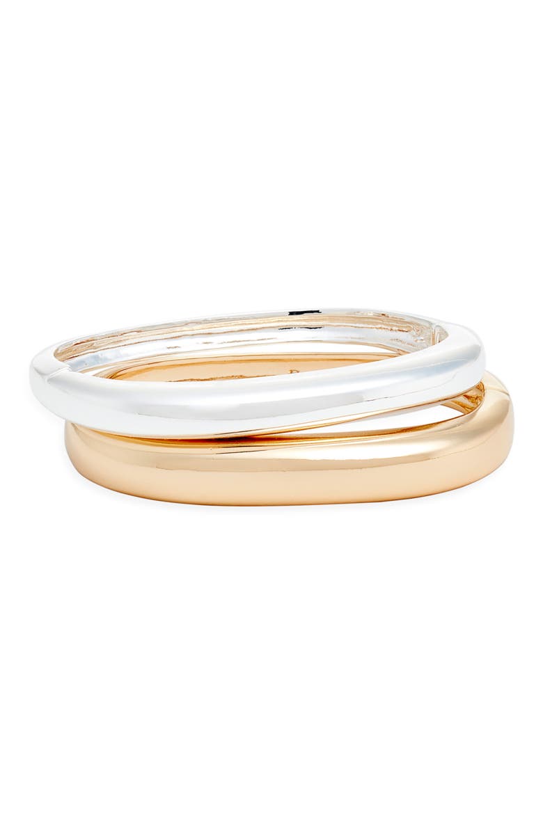 Set of 2 Rounded Square Bangles, Main, color, GOLD- SILVER