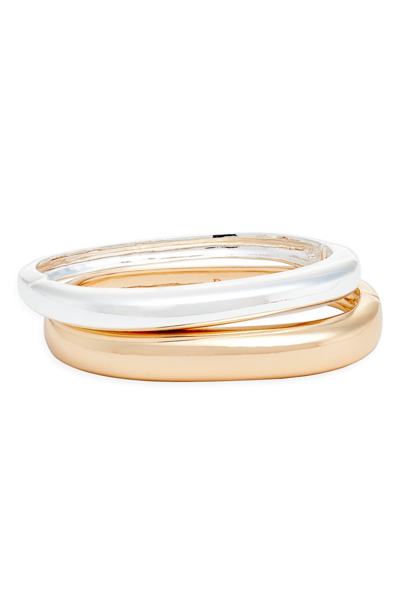 Open Edit Set of 2 Rounded Square Bangles, Main, color, Gold- Silver