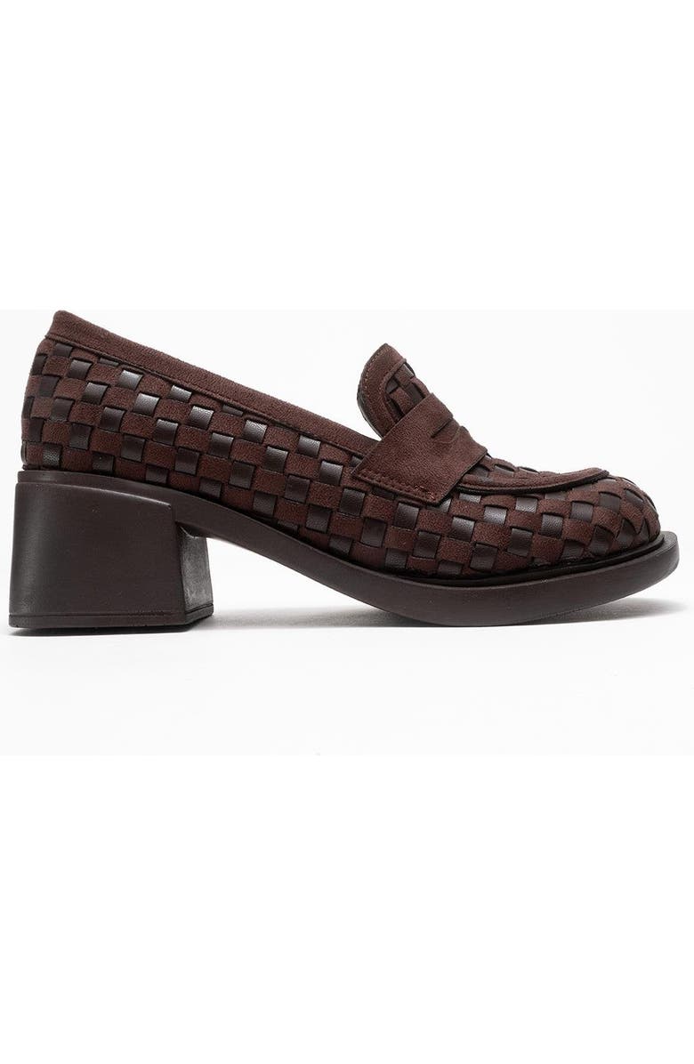 Prologue Shoes Marlon Woven Block Heel Loafer, Alternate, color, Brown Faux Leather
