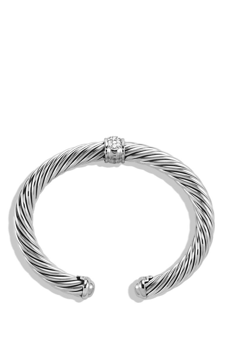Classic Cable Station Bracelet in White Gold and Pavé Diamonds, 7mm, Alternate, color, DIAMOND