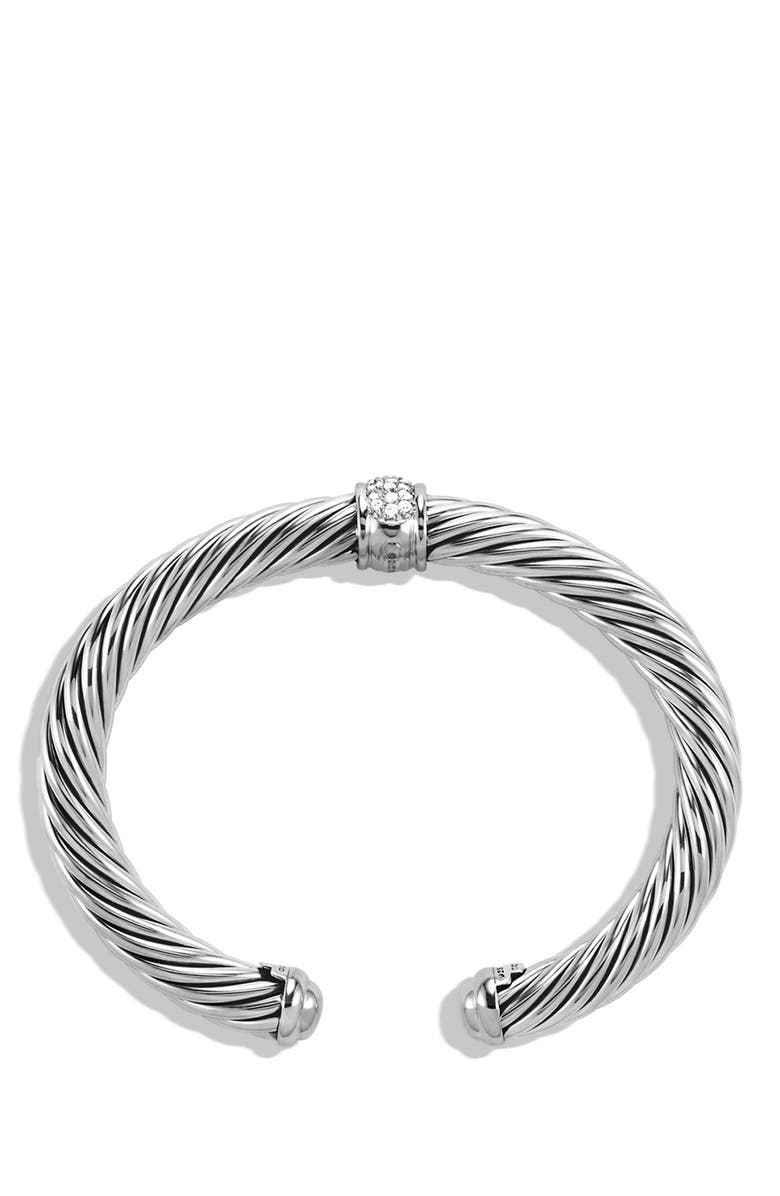 David Yurman Classic Cable Station Bracelet in White Gold and Pavé Diamonds, 7mm, Alternate, color, 