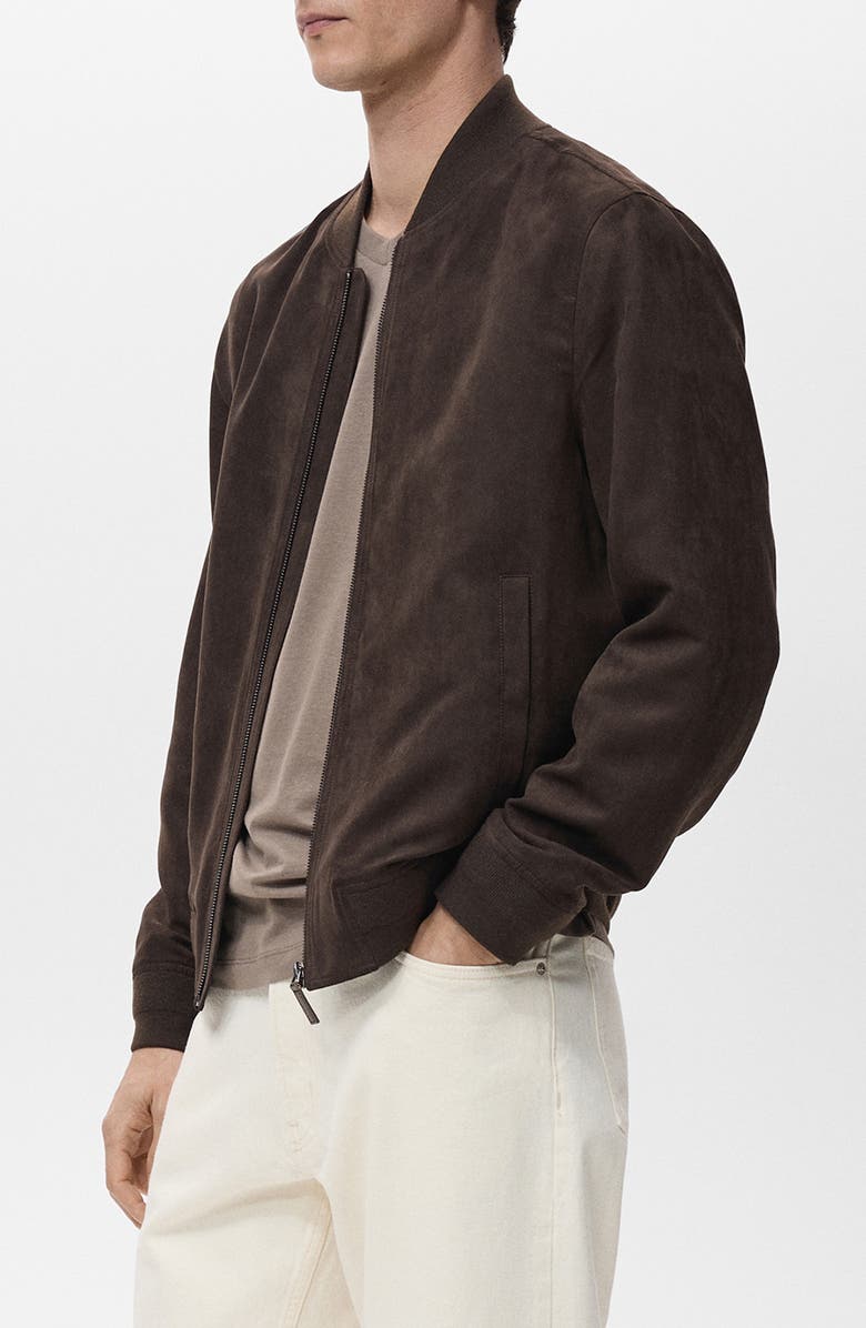 MANGO Faux Suede Bomber Jacket, Alternate, color, Chocolate