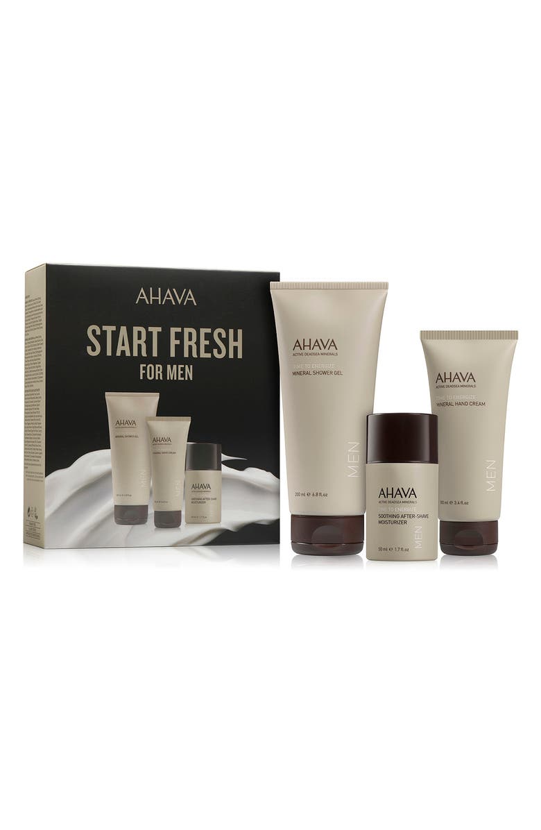 AHAVA Men's Mineral Shower Gel, Mineral Hand Cream, & Soothing After-Shave Moisturizer 3-Piece Set, Main, color,