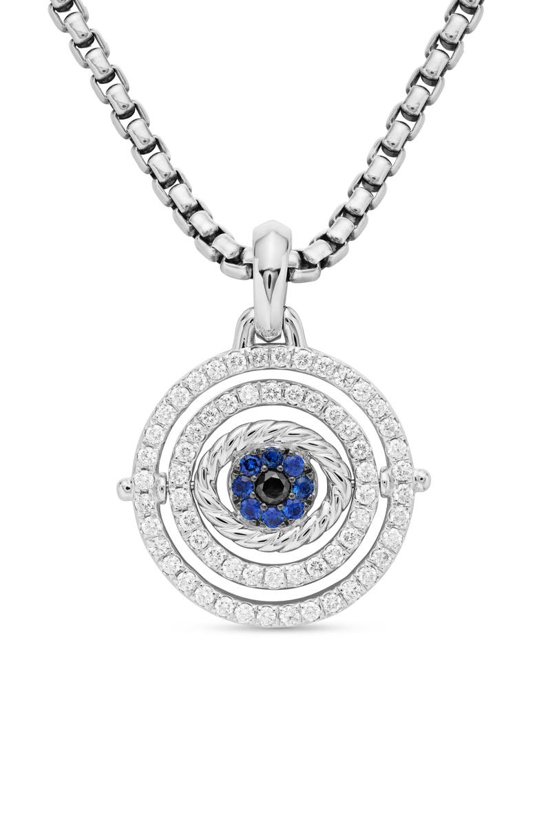 David Yurman Evil Eye Mobile Amulet in 18K White Gold with Pavé Blue Sapphire and Diamonds, Main, color, 