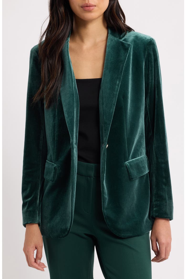 One-Button Notched Collar Blazer, Alternate, color, PINE FOREST