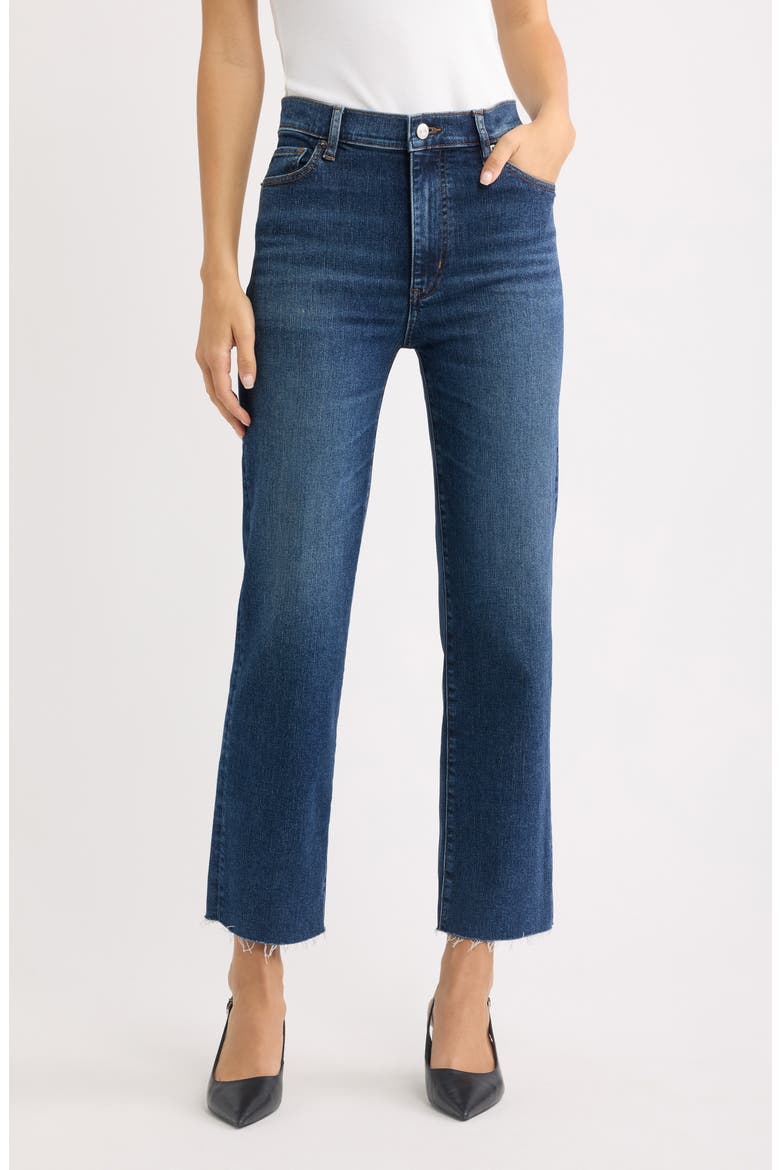 Le Sleek Raw Fray High Waist Straight Leg Jeans, Main, color, SHOWDOWN RAW FRAY