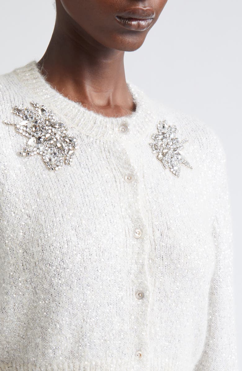 Erdem Crystal & Sequin Embellished Alpaca Blend Crop Cardigan, Alternate, color, Champagne