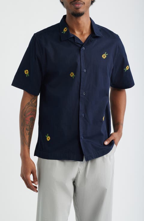 Cross Stitch Organic Cotton Button-Up Shirt