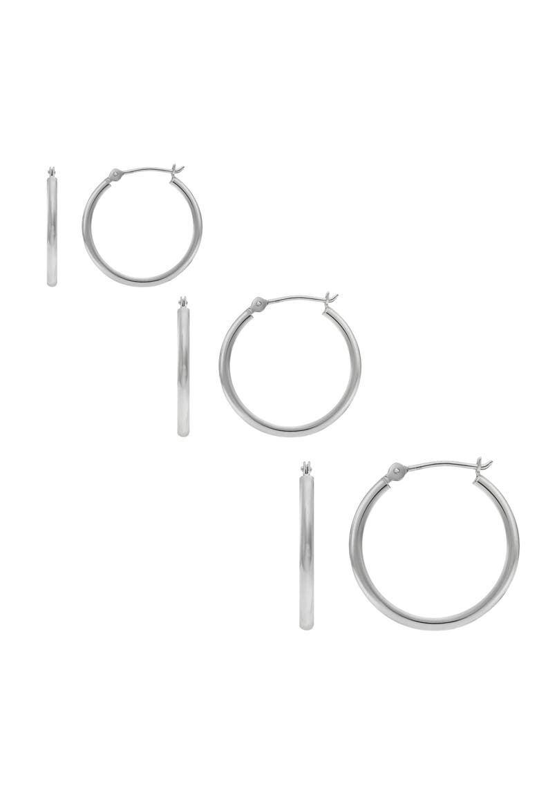 3 Pack Sterling Silver Hoop Earrings, Main, color, Silver