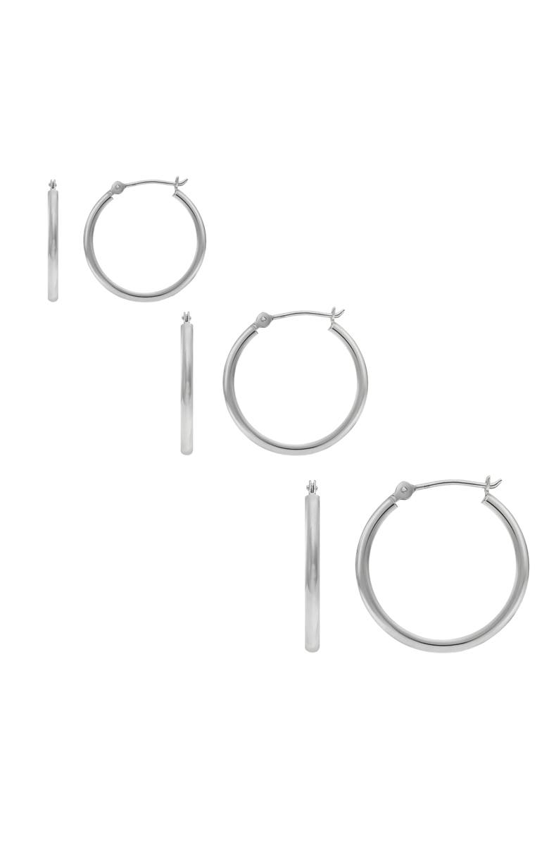 Donatello Gian 3 Pack Sterling Silver Hoop Earrings, Main, color, Silver