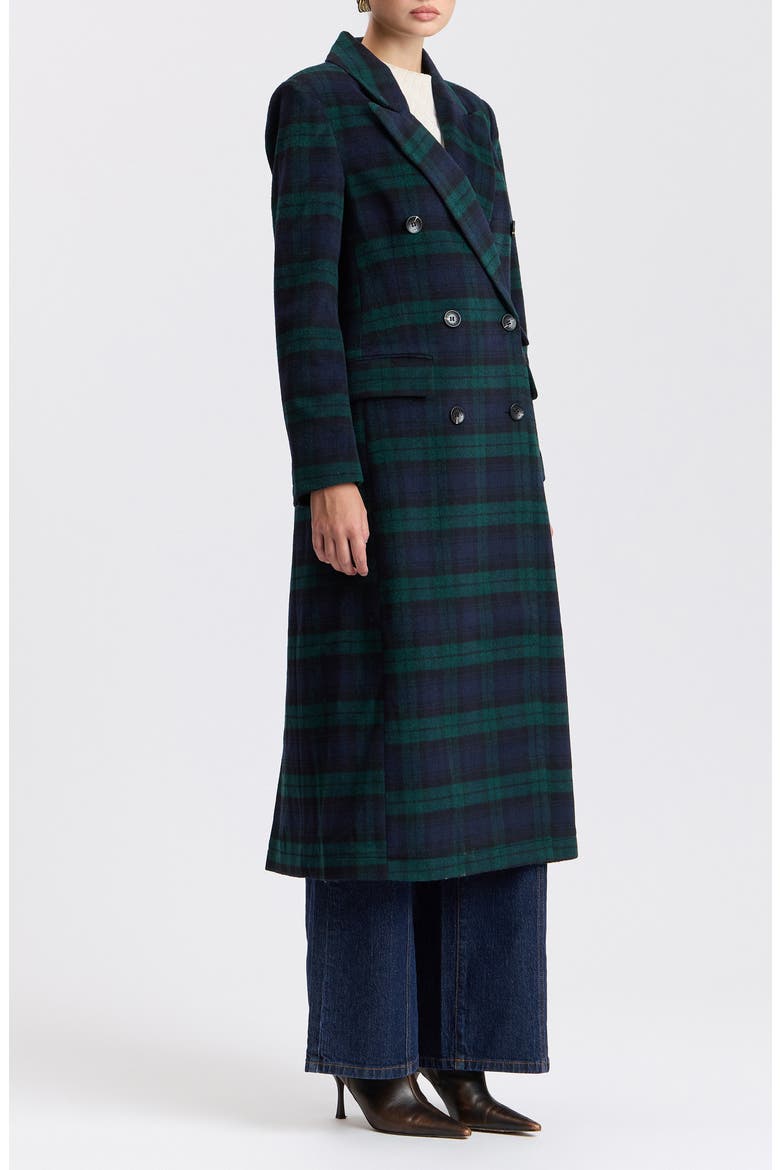 Plaid Relaxed Double Breasted Maxi Coat, Alternate, color, BLACKWATCH PLAID