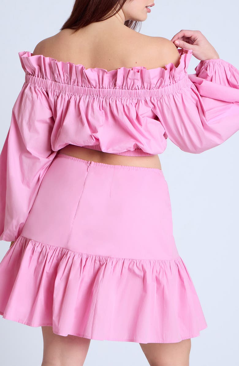 ELOQUII Ruffle Bubble Sleeve Poplin Crop Top, Alternate, color, 