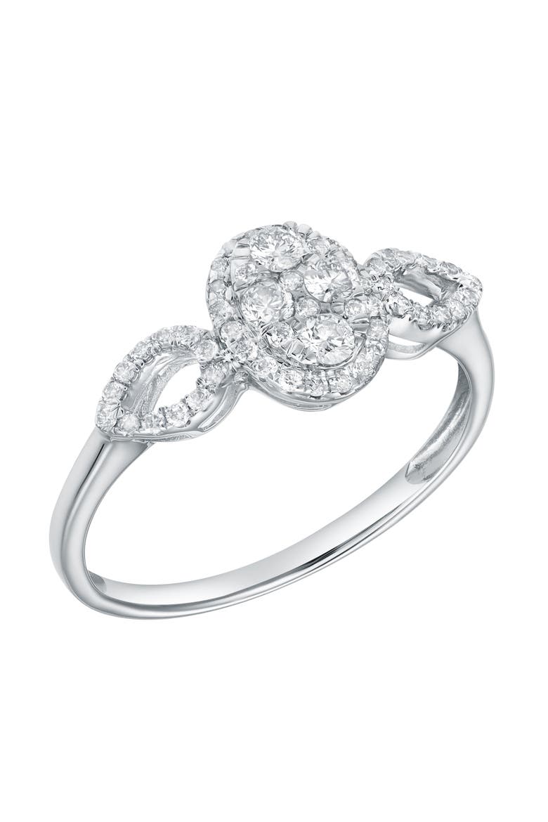 Florayne 0.35 Ct 14K Gold Diamond Leaf Halo Ring, Alternate, color, 14K White Gold