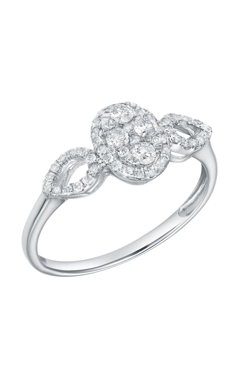 LuvMyJewelry Florayne 0.35 Ct 14K Gold Diamond Leaf Halo Ring, Alternate, color, 14K White Gold