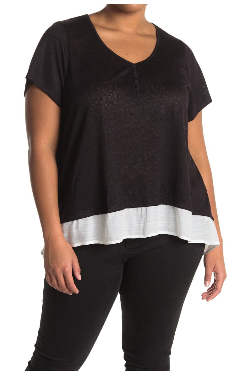 Bobeau Caty Slub Knit Mixed Media T-Shirt, Main, color,