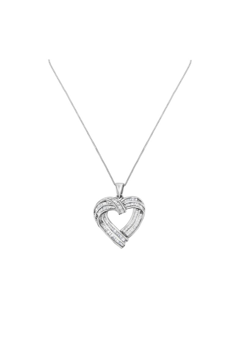 Silver 7/8 cttw Baguette Diamond Heart Pendant Necklace, Alternate, color, White