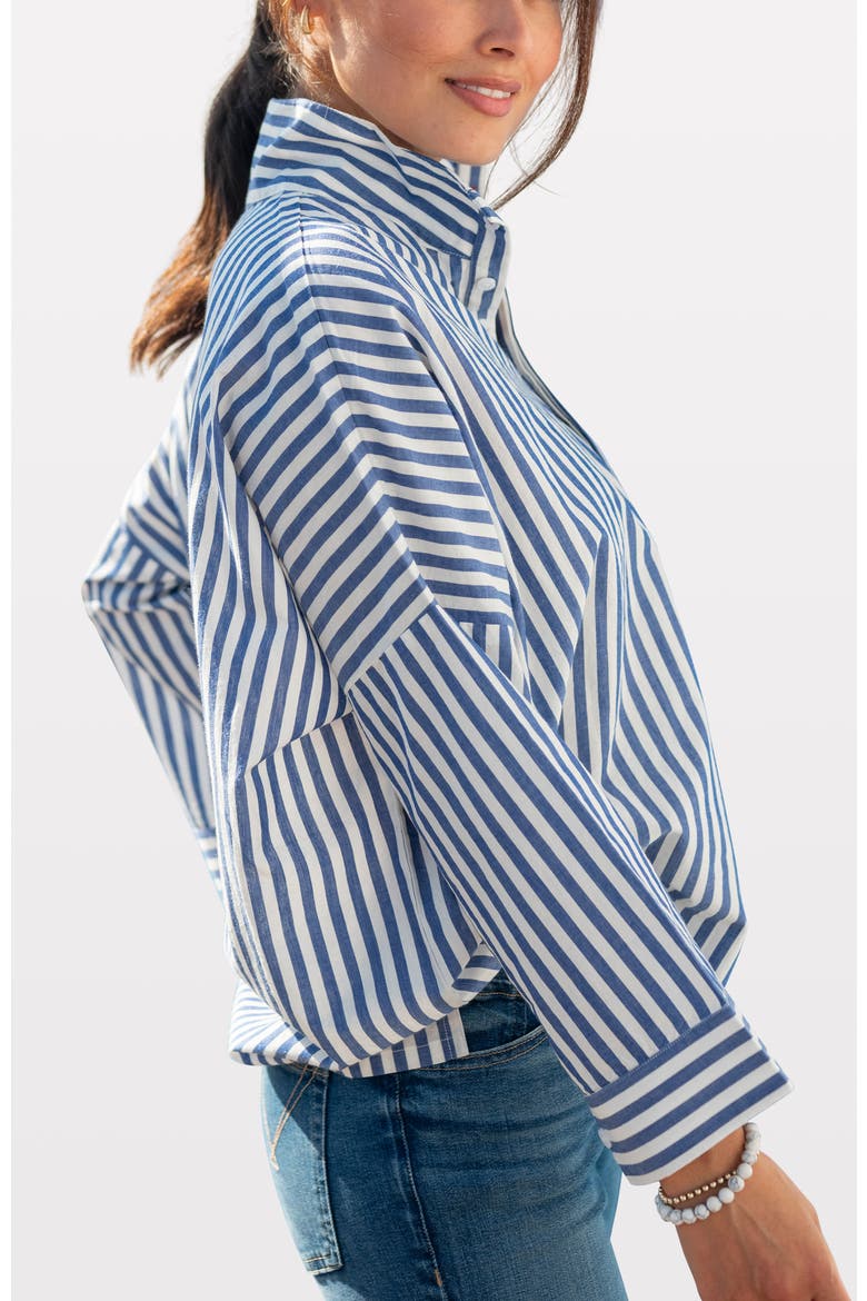 Emerson Pop Up Collar Top, Alternate, color, Marina Blue Stripe