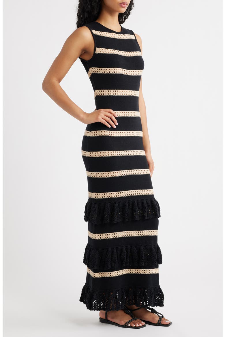 Ana Stripe Cotton Blend Knit Midi Dress, Alternate, color, BLACK OAT STRIPE