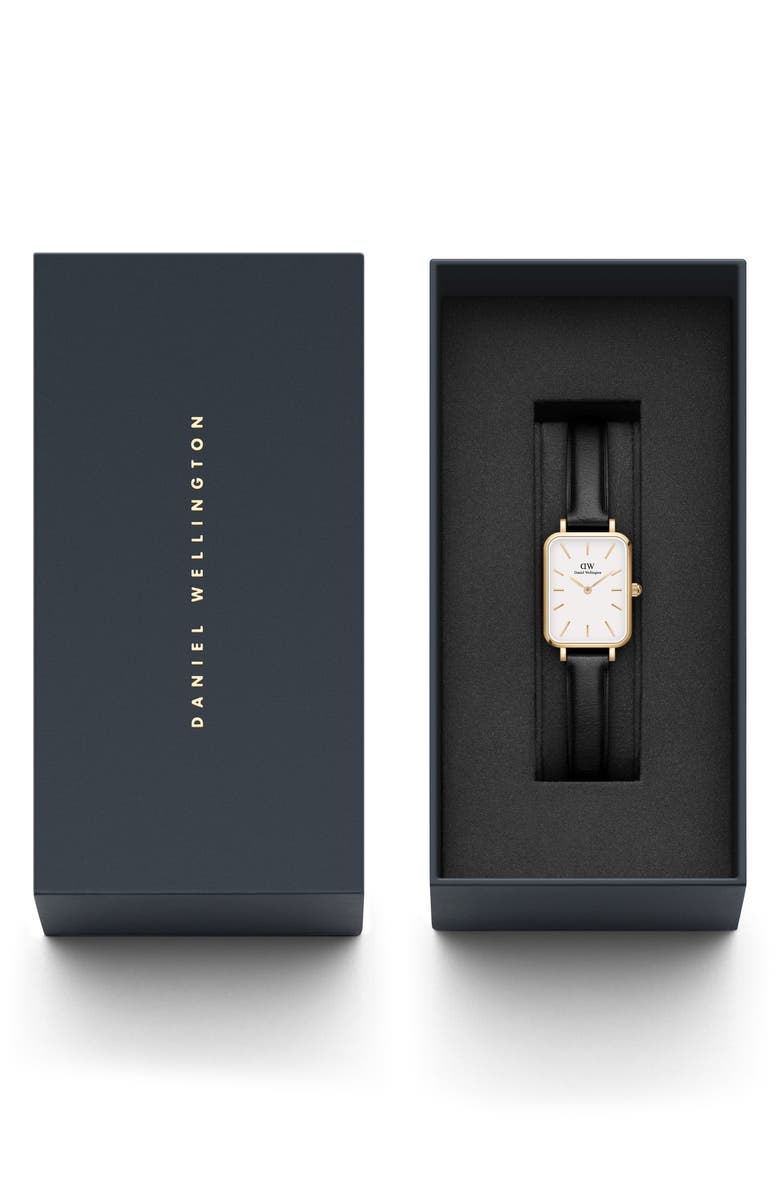 Daniel Wellington Quadro Pressed Sheffield Leather Strap Watch, 20mm x 26mm, Alternate, color, Gold/ White/ Black