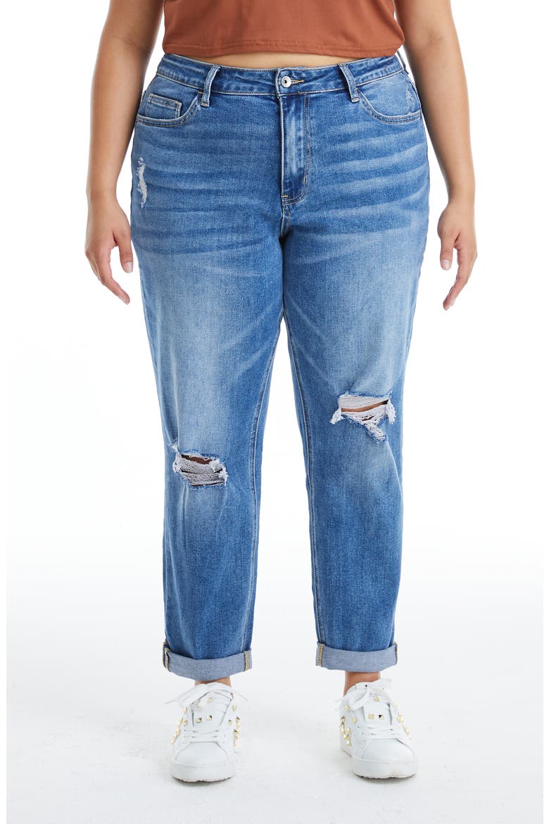 High Rise Distressed Relaxed Boyfriend Jeans, Main, color, MIDNIGHT THUNDER