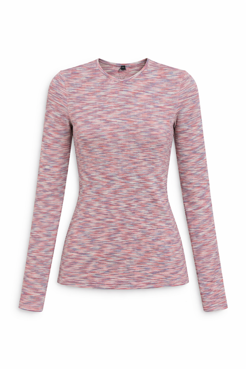 Heather Striped V-Neck Tee - Long Sleeve, Heather Knit