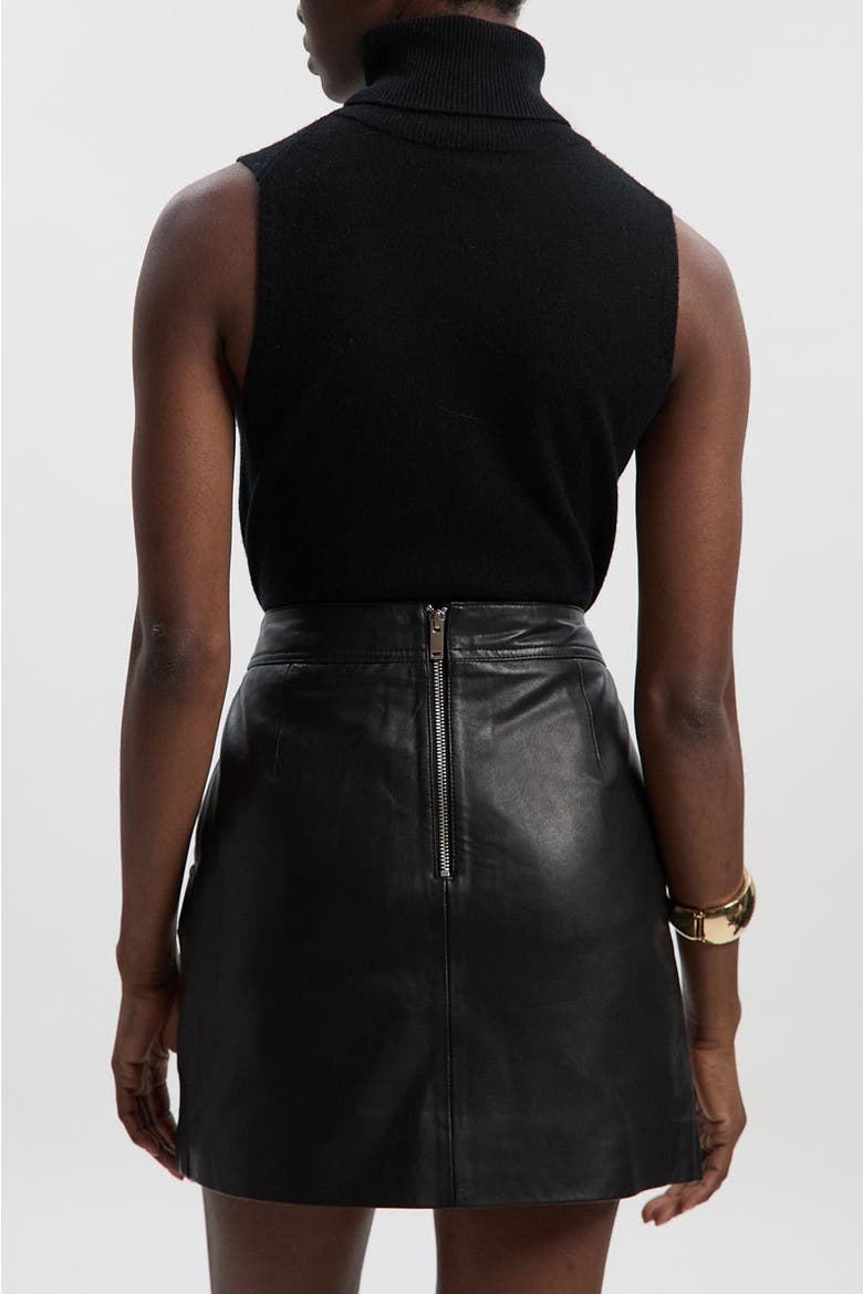 Leather Signature Mini Skirt, Alternate, color, Black