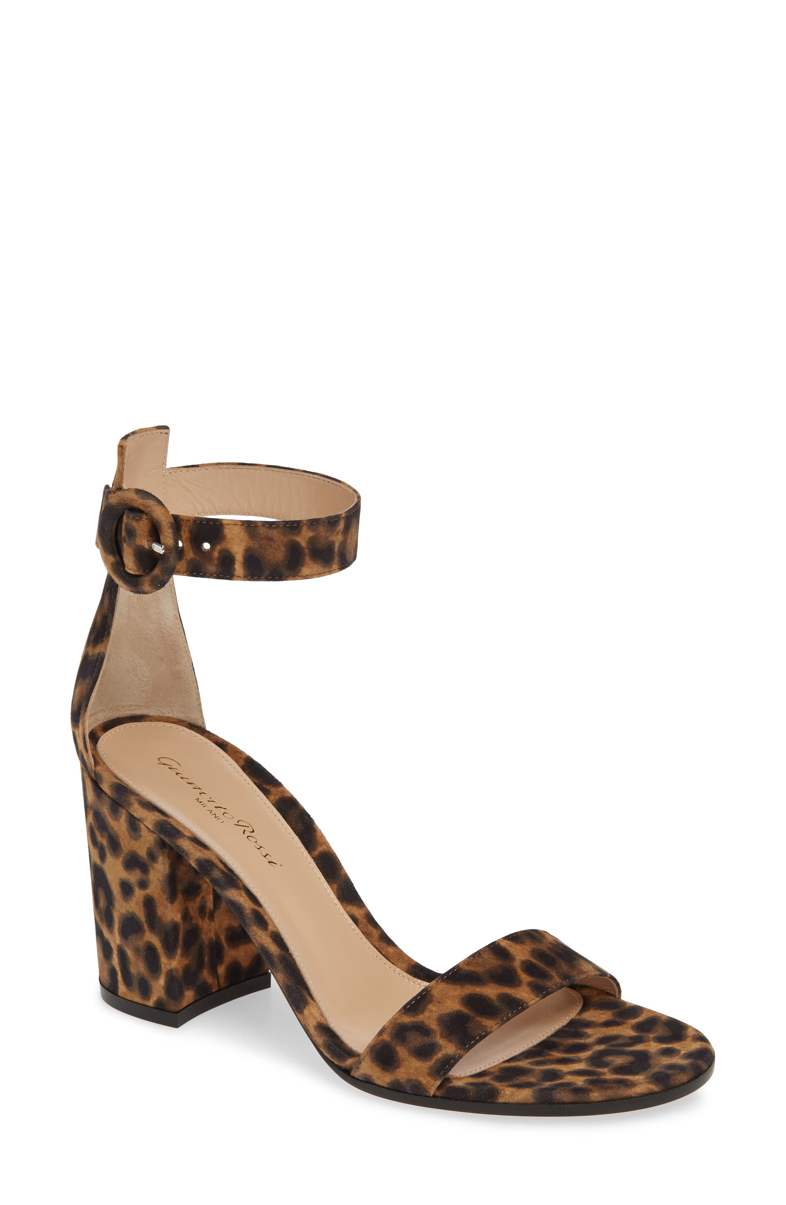 Gianvito Rossi Leopard Print Ankle Strap Sandal, Main, color, 