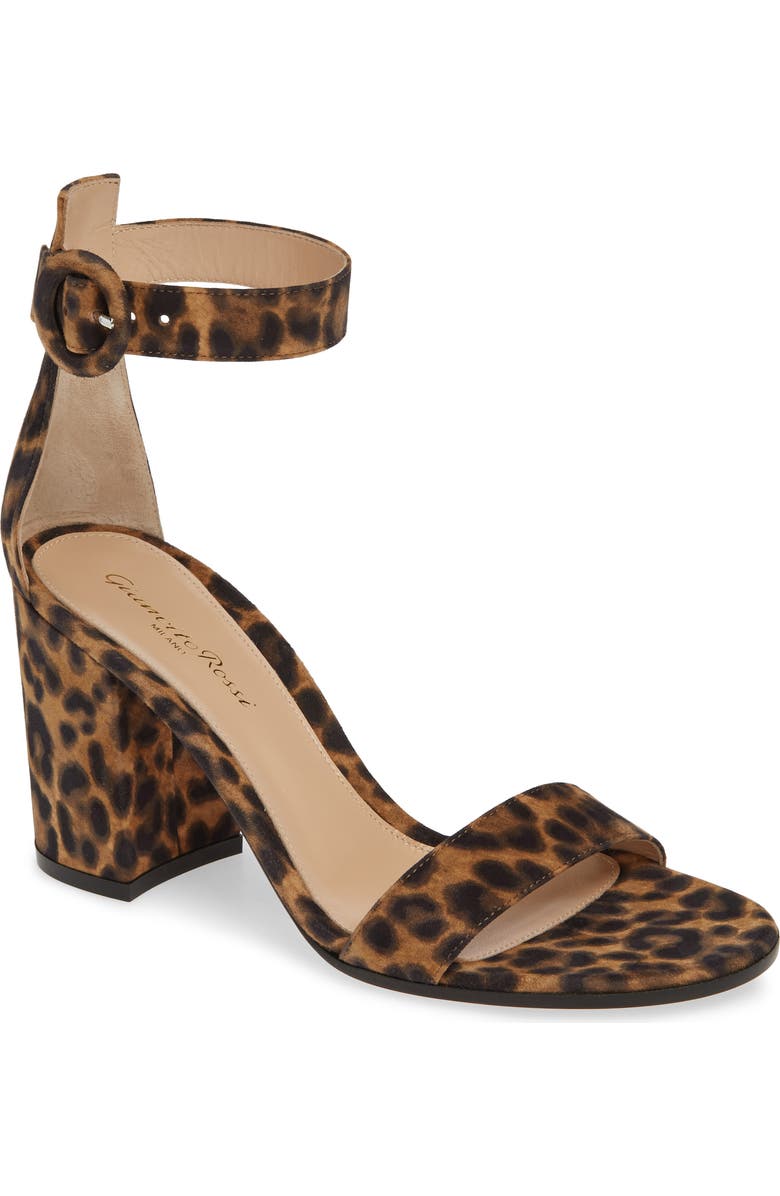 Gianvito Rossi Leopard Print Ankle Strap Sandal, Main, color,