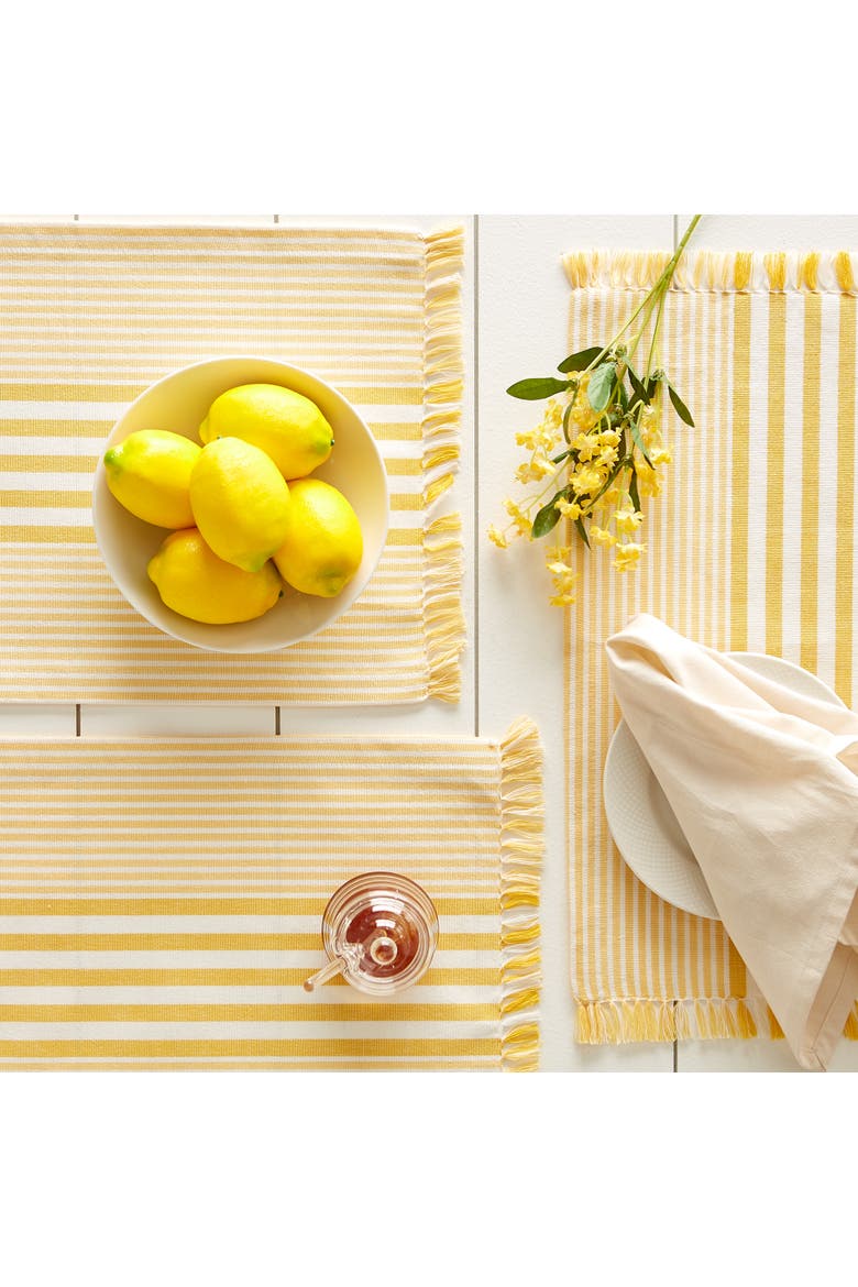 Deep Yellow Stripes With Fringe Placemat Set/6, Alternate, color, Deep Yellow