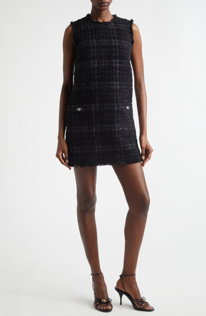 Versace Medusa '95 Metallic Tweed Minidress, Alternate, color, Black