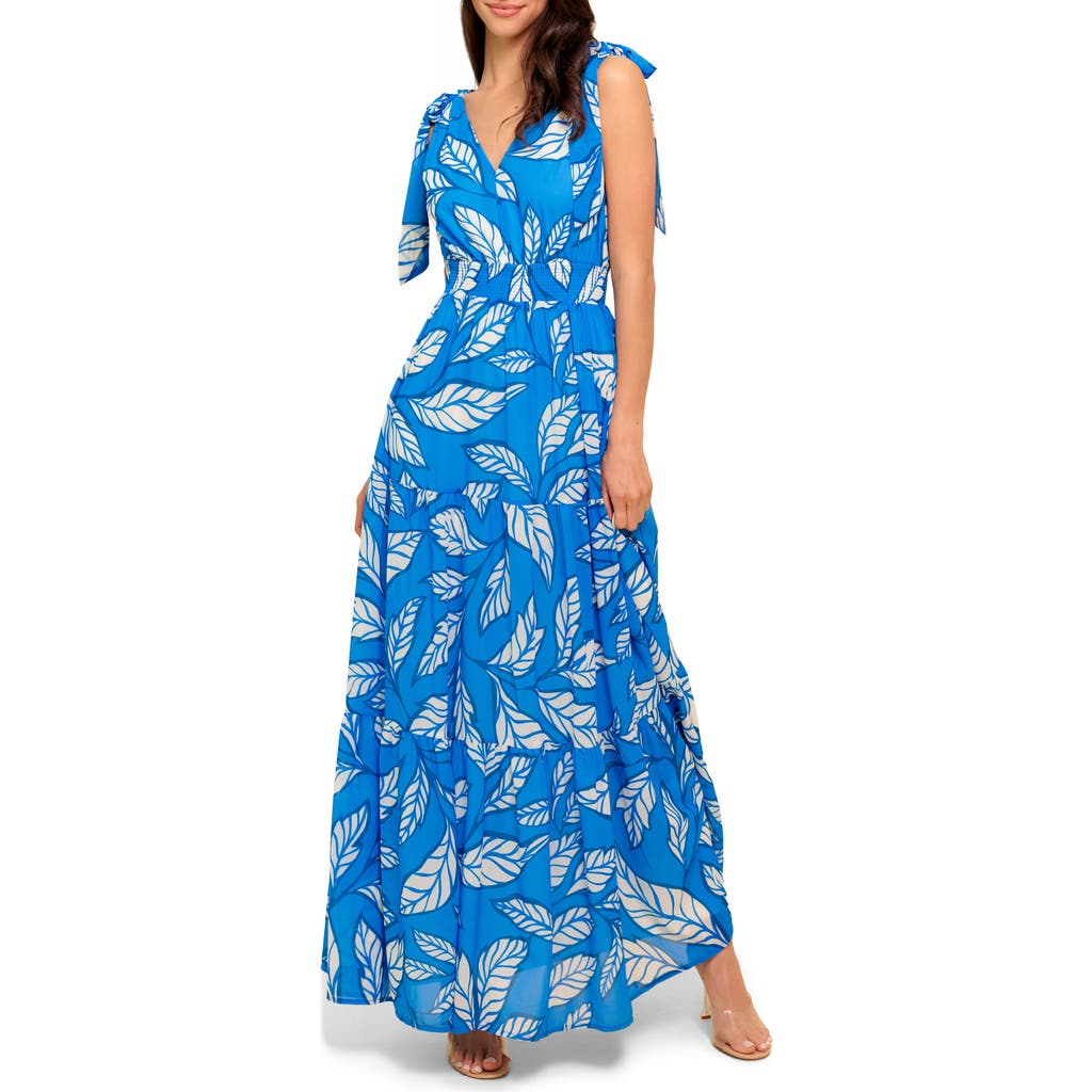 Flying Tomato Leaf Print Tie Strap Tiered Maxi Dress