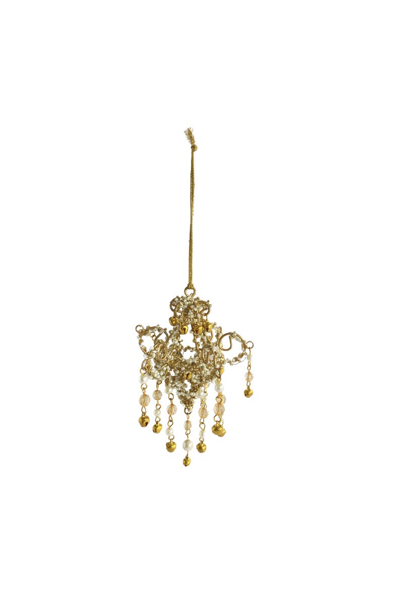 Metal, Glass & Acrylic Beaded Chandelier Ornament, Gold Finish, Main, color, Gold