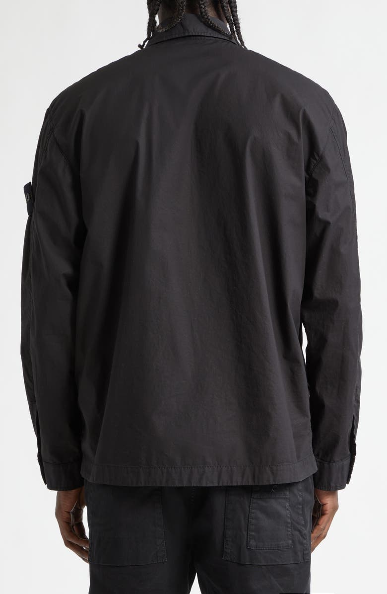 Stone Island Compass Patch Stretch Cotton Canvas Overshirt, Alternate, color, Black