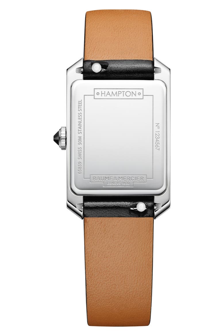 Hampton 10760 Tank Leather Strap Watch, 22mm x 35mm, Alternate, color, BLACK