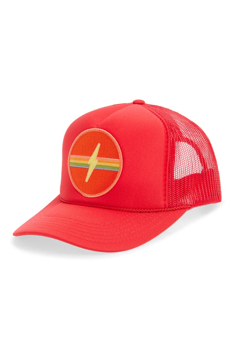 Electric Rainbow Trucker Hat, Main, color, RED