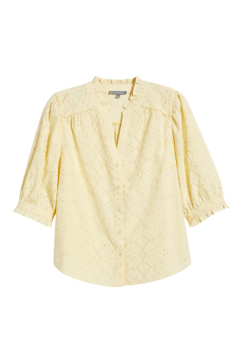 Embroidered Eyelet Button-Up Shirt, Alternate, color, BUTTERCREAM