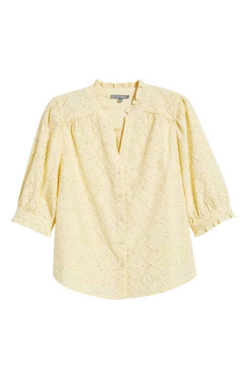 Wit & Wisdom Embroidered Eyelet Button-up Shirt In Buttercream