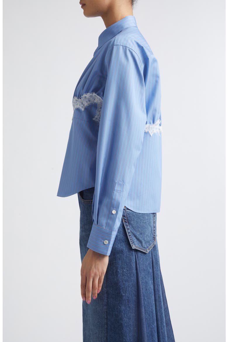 Stripe Lace Trim Poplin Button-Up Shirt, Alternate, color, BLUE STRIPE