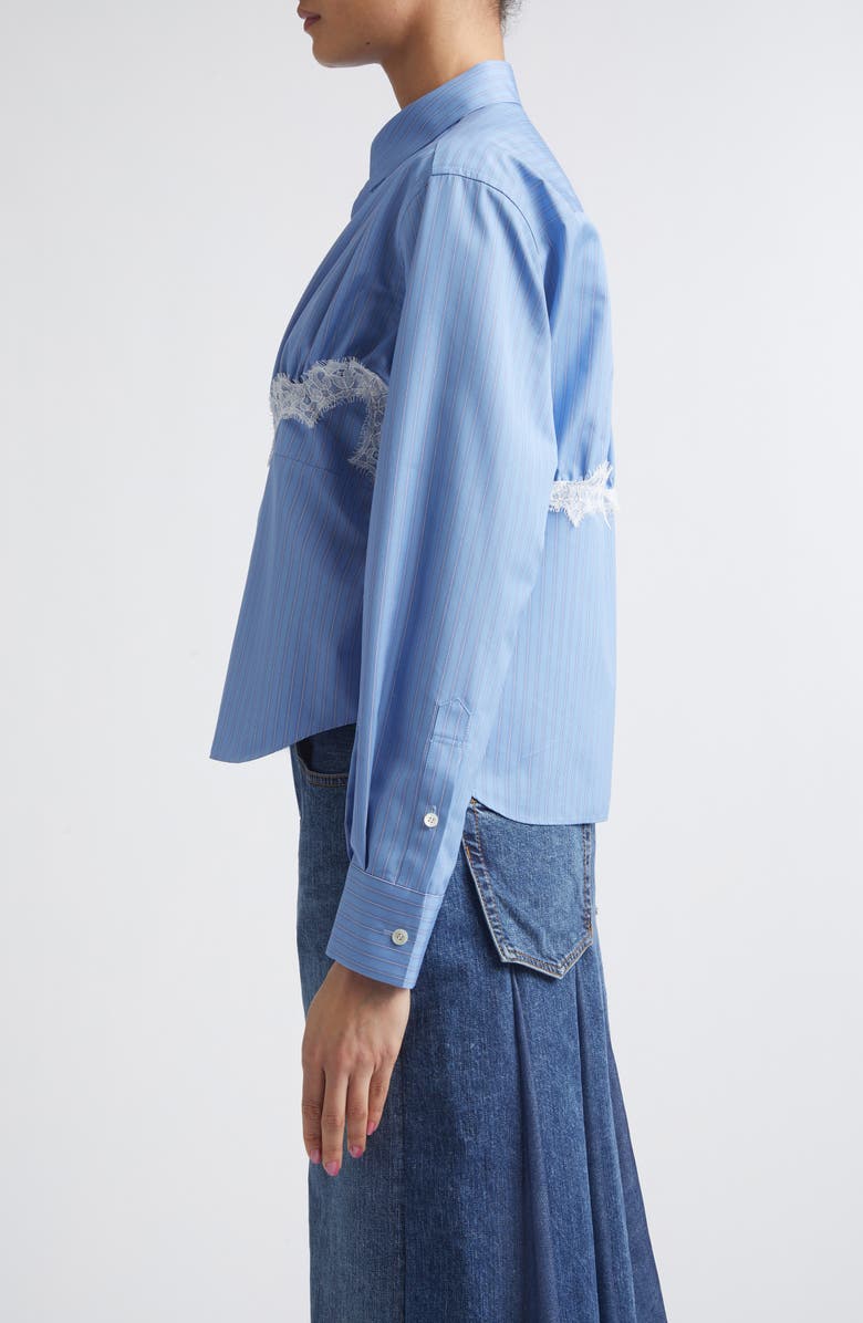 Sacai Stripe Lace Trim Poplin Button-Up Shirt, Alternate, color, Blue Stripe