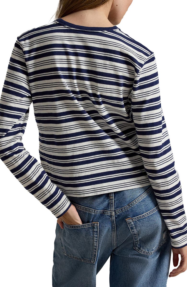 Polo Ralph Lauren Stripe Graphic Logo Cotton Jersey T-Shirt, Alternate, color, Newport Navy/ Nevis