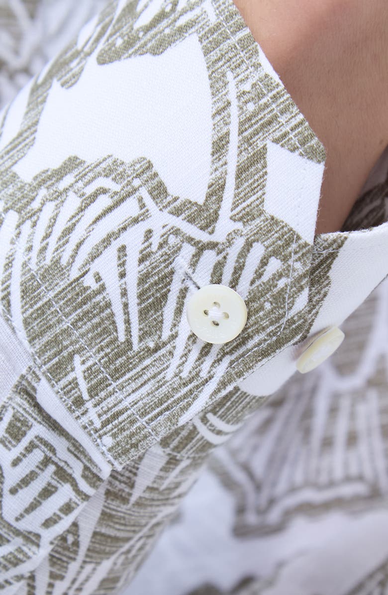 Bugatchi Julian Shaped Fit Linen Blend Button-Up Shirt, Alternate, color, Olive