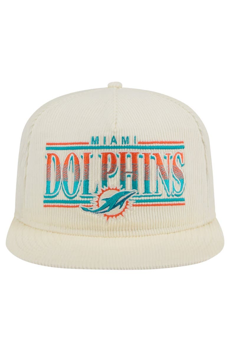 New Era Men's New Era Cream Miami Dolphins Throwback Corduroy Golfer Snapback Hat, Alternate, color, 