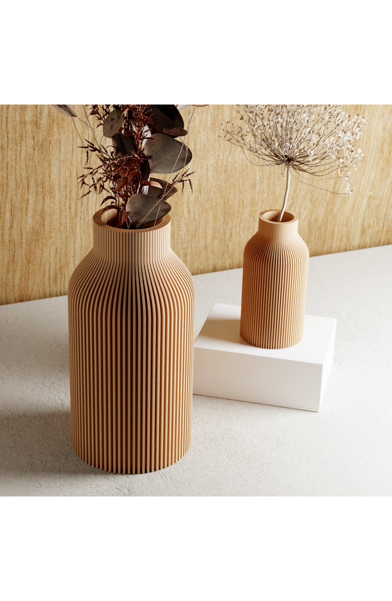 Modernized Pottery Bottle Vase, Main, color, Natural Wood - 10"