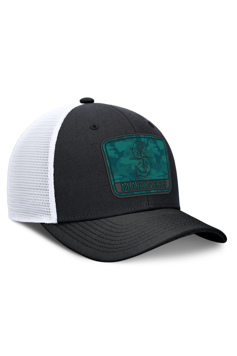 Men's Nike Black/White Seattle Mariners Camo Rise Trucker Dri-FIT Adjustable Hat, Alternate, color, Black
