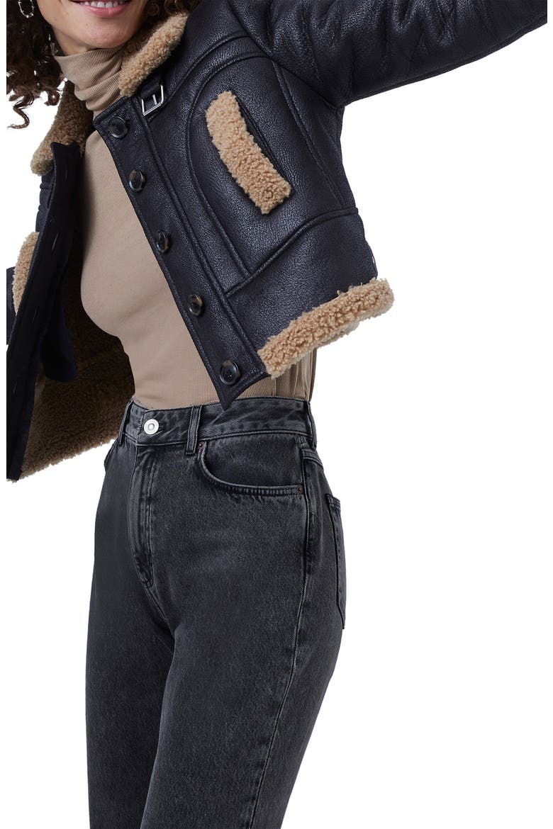 Belen Faux Shearling Crop Jacket, Alternate, color, BLACK-BROWN
