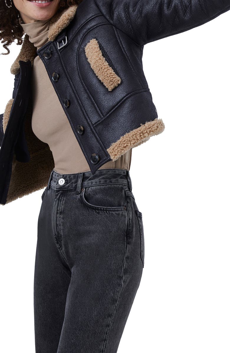 French Connection Belen Faux Shearling Crop Jacket, Alternate, color,