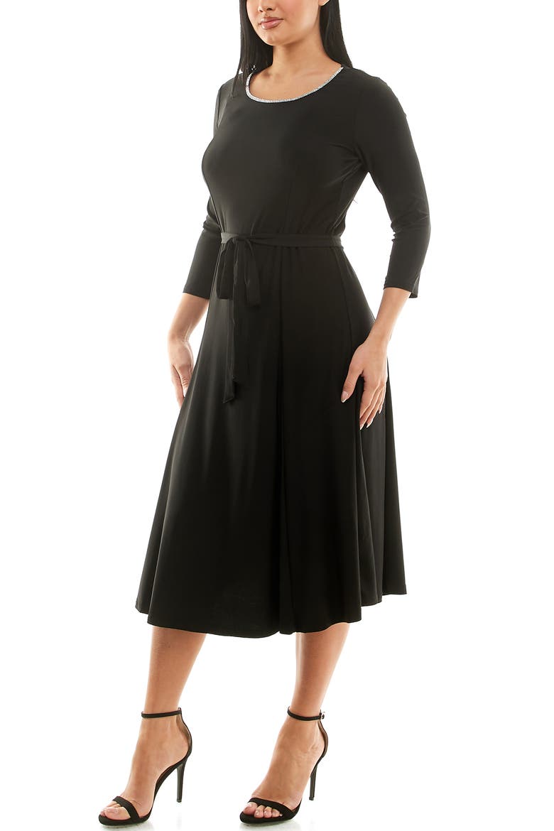 Sylvia Crystal Embellished Fit & Flare Dress, Alternate, color, BLACK