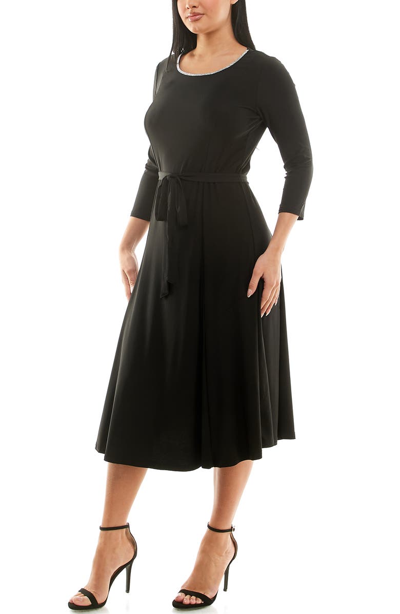 Nina Leonard Sylvia Crystal Embellished Fit & Flare Dress, Alternate, color, Black